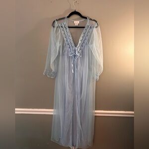Barbizon Vintage Blue Sheer Nightgown Robe Medium Peignoir Set Mrs Maisel